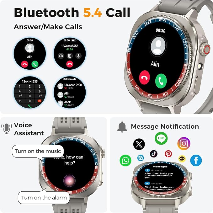 Smart Watch (Answer/Make Call), 1.43" AMOLED-3D Military Smartwatch for Men Women, Flashlight/130+ Sports/60 Days, Heart Rate/Sleep Monitor, IP68 Waterproof Fitness Activity Tracker for Android iOS - Image 3