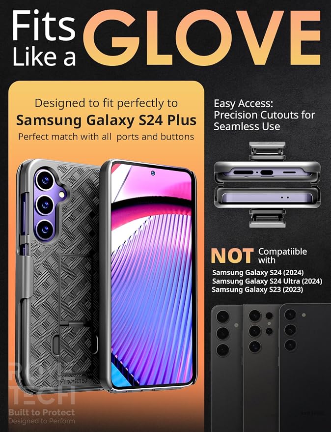 Designed for Samsung Galaxy S24 Plus Case with Belt Clip Holster | Rugged Holster & Protective Phone Case Combo with Anti-Slip Texture - Black - Image 2