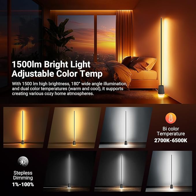 NEEWER NF06 RGB IC CW Smart Floor Lamp, 1500lm LED Standing Corner Light, APP/AI Design/Music Sync, 16 Million Color Ambient Lighting Compatible with Google and Alexa, Living Room Bedroom Home Decor - Image 7
