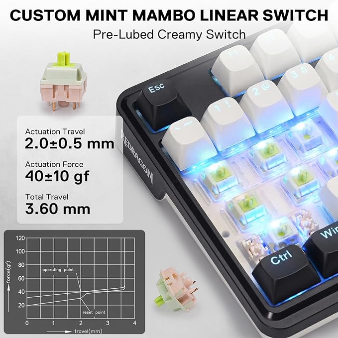 Redragon K745 PRO Wireless 108-Key Gasket RGB Gaming Keyboard, 4 Hotkeys | Extra Shortcut Keys, 0-Delay Tri-Mode, Cushioned Noise Dampening for Creamy Thocky Sound, Unfaded PBT Keycaps, PRO Software - Image 6