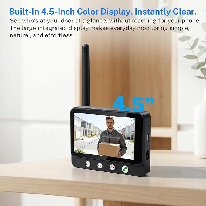 Wireless Doorbell Camera Video Monitor with Display 4.5" Screen Indoor Visual Base Station, Two Way Talk, Smart AI Motion Detection, Night Vision, Cloud Storage. - Image 5