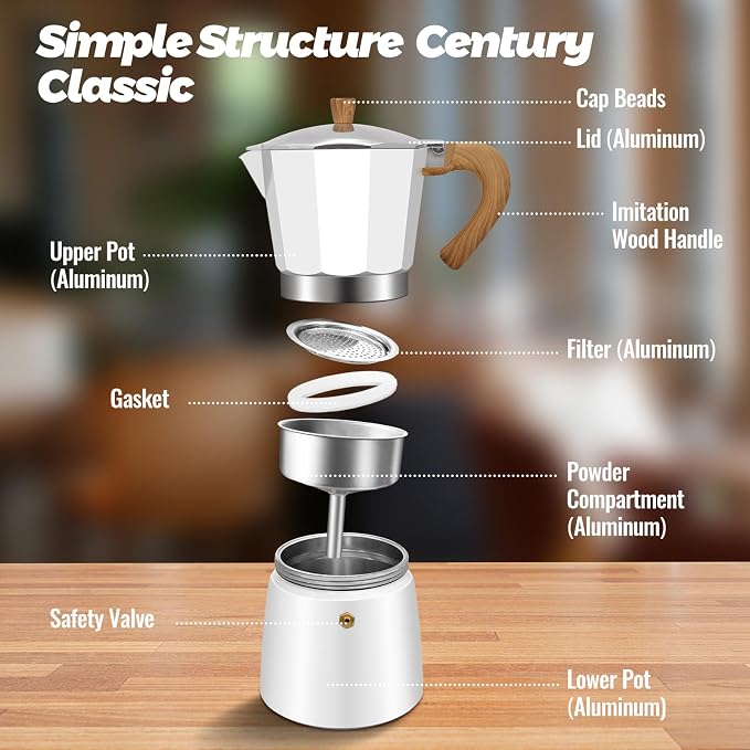 9 Cup Aluminum Moka Pot Classic Stovetop Espresso Coffee Maker 450ml 15oz Coffeemaker Percolator Mocha Express Preferred Cafe Makers for Italian and Cuban Café Brewing White - Image 3