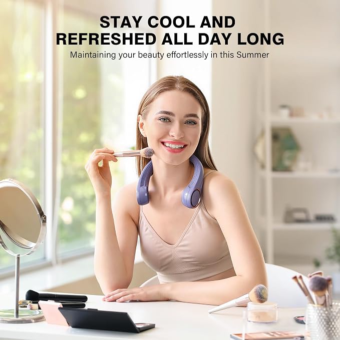 Morelax Neck Fan, USB Rechargeable Personal Fan,Hand Free Bladeless Portable Fans,4000 mAh, 3 Speeds,72 Air Faster softer 360° Cooling, Ultra Quiet,Gift Suitable for Home, Office, Travel, Sports - Image 4