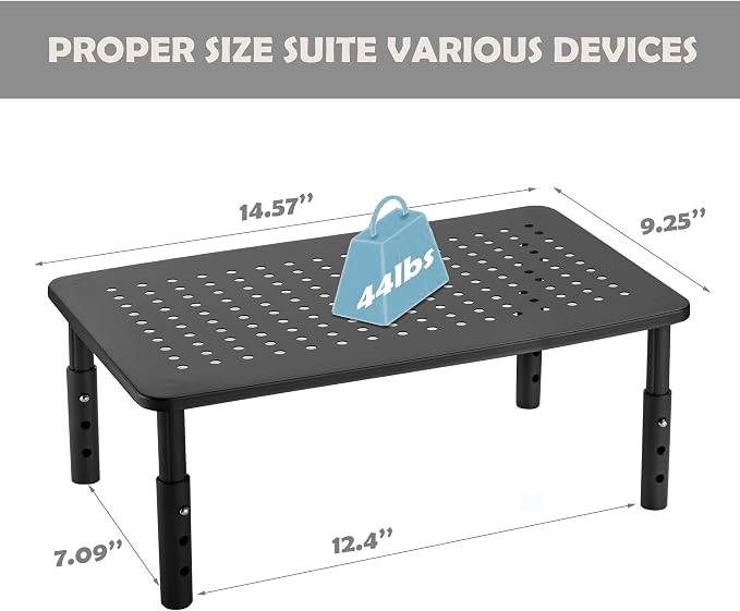 Monitor Stand for Desk Monitor Riser, Adjustable Laptop Riser, Desk Organizer Desktop Printer Laptop Storage Shelf, Mesh Metal Computer Item Stand (2 Pieces)(14.5" Lx9.3 W/Piece) - Image 4