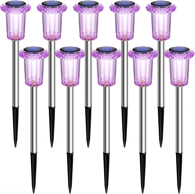 DenicMic Solar Halloween Lights Outdoor Waterproof 10 Pack Halloween Decor | Stake Lights for Yard Pathway Garden Walkway Driveway Patio Lawn, Auto On/Off Purple LED Halloween Decorations Outdoor - Image 9