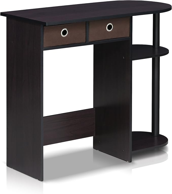 Furinno Go Green Desk, 31.5" Wide Gaming Desk with 2 Side Shelves and Storage Bins, Computer Desk, Office Desk for Home Office, Study Room, Dorm, Bedroom, Dark Walnut - Image 6