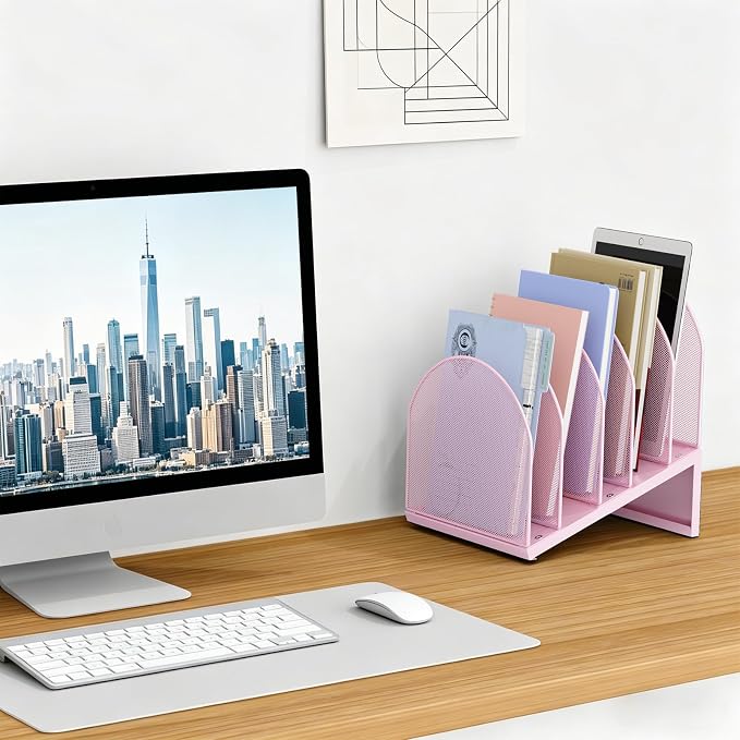 gianotter Desktop File Organizer with 5 Compartments | Desk Organizer Paper Organizer for Desk Workspace Organizers for Office Supplies (Pink, Inclined Style) - Image 3