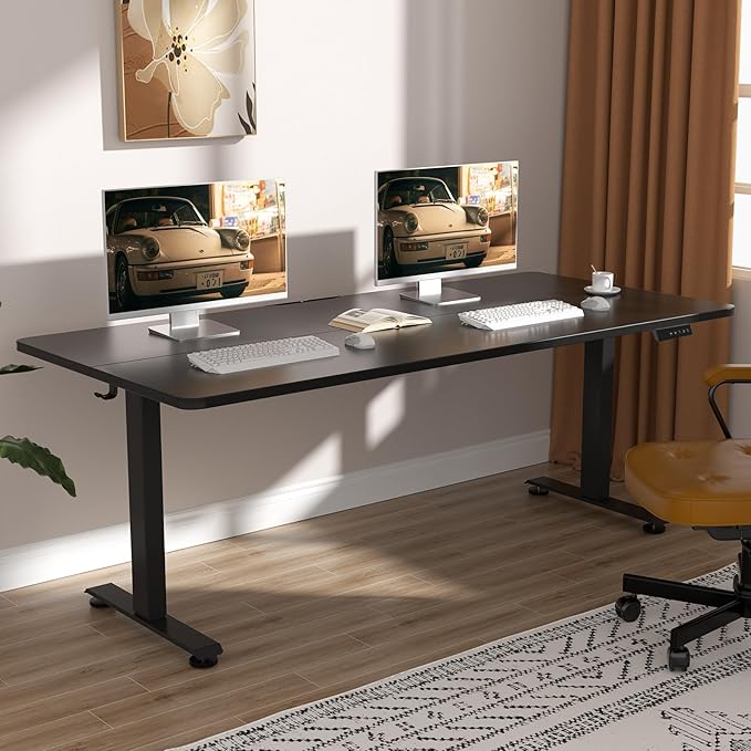 Veken Standing Desk, 63×27.6 Inch Electric Gaming Table, Black | Height Adjustable Sit Stand Up Computer Tables for Home Office, Study , Writing, Suit students, employees and group work by Veken