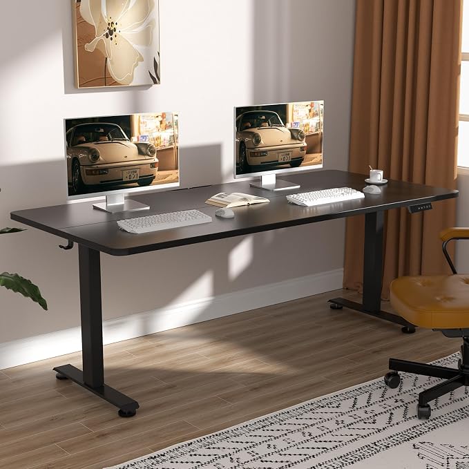 Veken Standing Desk, 63×23.6 Inch Electric Gaming Table, Black | Height Adjustable Sit Stand Up Computer Tables for Home Office, Study , Writing, Suit students, employees and group work by Veken