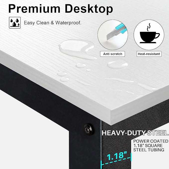 Aquzee Computer Desk, Easy Assembly Gaming Table with Hutch and Shelves, 4 Tiers Desk with Large Wood Desktop, Metal Legs, Ideal for Storage Study Work Writing Homework, White, 55Wx65Hx23.6D Inches - Image 6