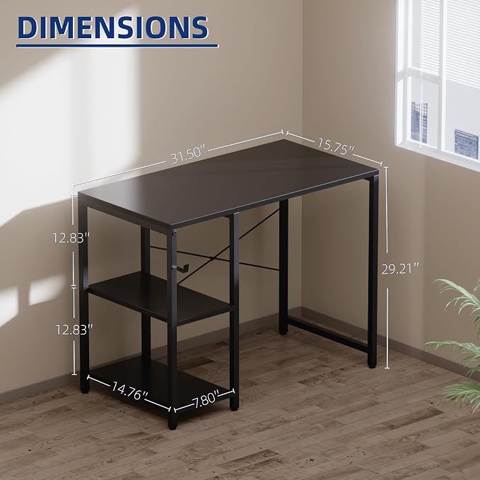 Pamray 32 Inch Small Computer Desk with Shelves for Bedroom Small Spaces | For Home Office, Dorm and Apartment, for Study and Writing, Headphone Hook, Space-Saving, Compact, Easy Setup - Image 3