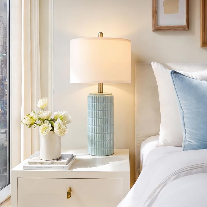 PoKat 23" Light Blue Table Lamps Set of 2, Modern Bedside Lamps for Bedroom, Coastal Ceramic End Table Lamps for Living Room, Ocean Nightstand New Home Decor Lamps - Image 4