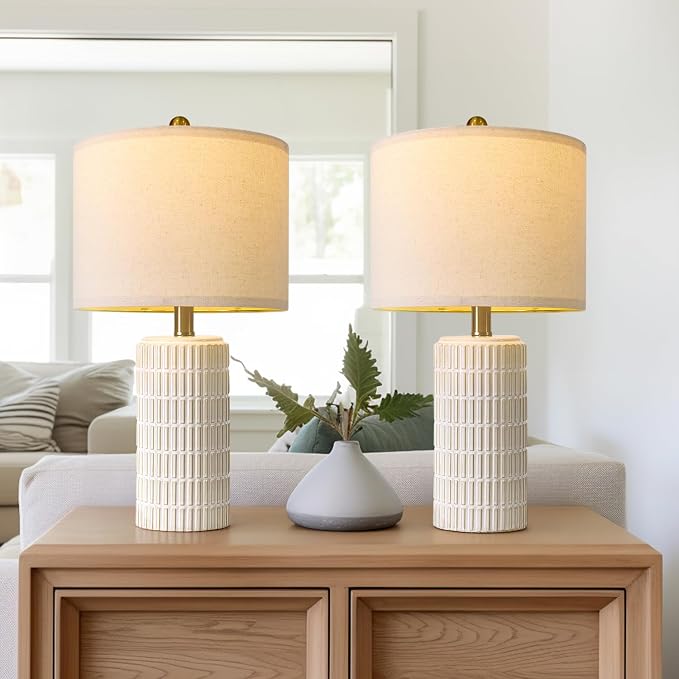PoKat 20.75" Small Modern Ceramic Table Lamps Set of 2 for Bedroom, White Bedside Lamps for Night Stands, Farmhouse Desk Home Decor Gift Nightstand Table Lamps for Living Room End Table Beige - Image 7