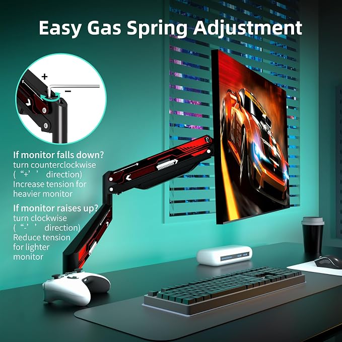 Suptek Monitor Mount Gas Spring Monitor Arm Desk Mount Fully Adjustable Fits 17 20 22 23 24 26 27 32 35 inch Monitors Weight Capacity up to 24.25 lbs, Black&red - Image 5