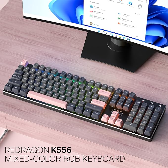 Redragon K556 Wired RGB Mechanical Gaming Keyboard, 104-Key Aluminum Board | Rock-Solid Metal Build, 20 Backlits for Immersive ESports Vibe, Hot-swap Creamy Custom Linear Switch, PBT Round Keycaps - Image 8