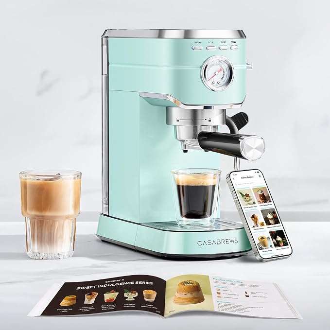 CASABREWS CM5418 Espresso Machine, Small Coffee Maker with Steam Wand | Stainless Steel, 20-Bar Pump, Built-in Pressure Gauge, Powerful Steam Wand for Cappuccino Latte for Home, 34oz Water Tank - Image 8