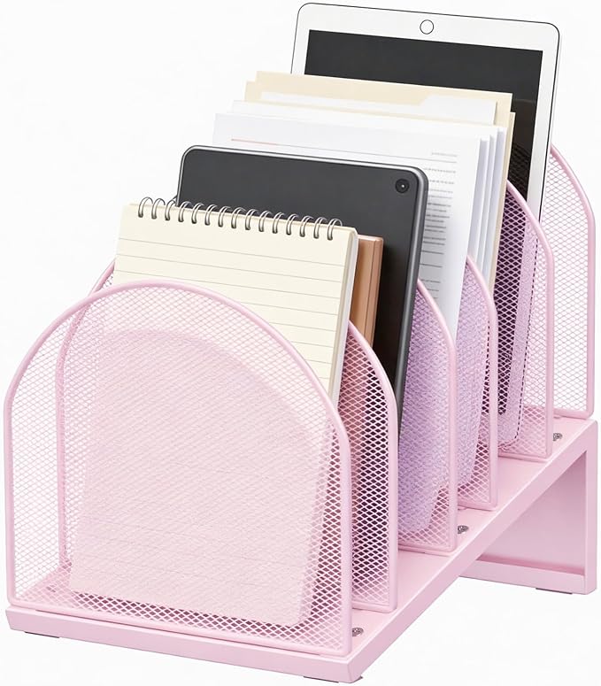 gianotter Desktop File Organizer with 5 Compartments | Desk Organizer Paper Organizer for Desk Workspace Organizers for Office Supplies (Pink, Inclined Style) by gianotter