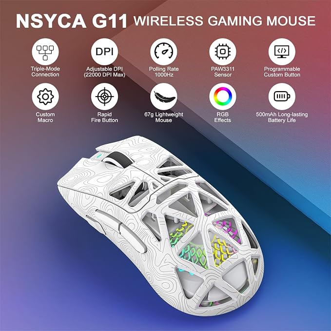 G11 RGB Wireless Gaming Mouse for Gaming Setup & Multi-Device Use, Tri-Mode Bluetooth 5.1/2.4GHz/USB-C, 22000 DPI Lightweight Programmable Mouse for PC, Laptop & Mac - Image 2