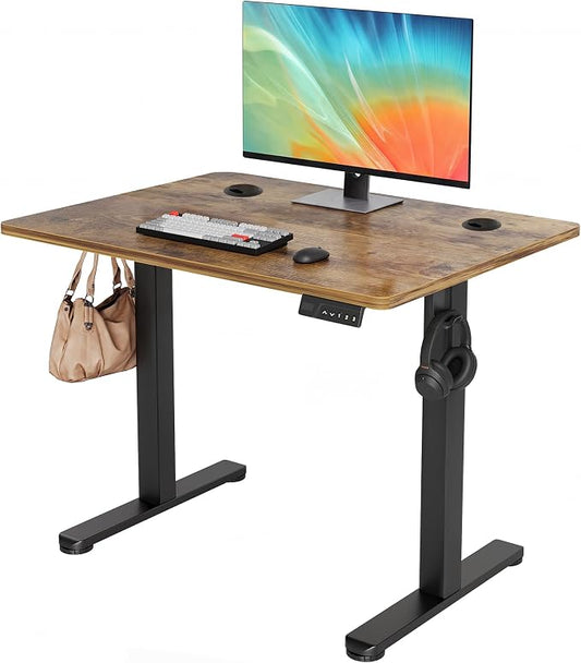 YDN 32 x 19 Inch Rustic Brown Electric Standing Desk | Adjustable Height, Sit Stand, Cable Management, Ergonomic, Home Office by YDN