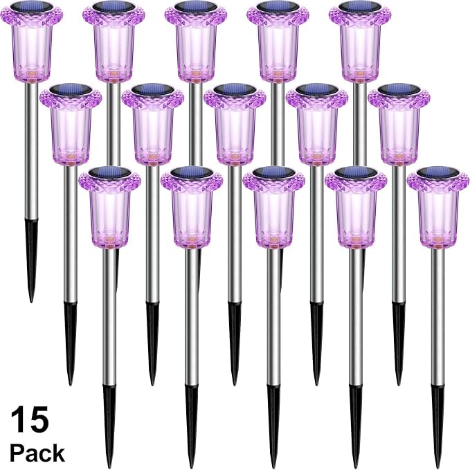 DenicMic Solar Halloween Lights Outdoor 15 Pack Purple LED Halloween Decor | Yard Garden Pathway Walkway Driveway Landscape Spike Style Starburst Light Pattern, IP65 Waterproof, Acrylic/Stainless Steel - Image 9