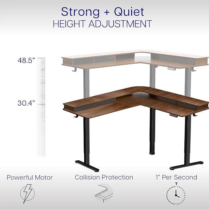 VIVO Dark Walnut 63 x 55 in Corner Standing Desk, DESK-E3CVD | Electric, 2-Tier, L-Shaped, Sit Stand, Height Adjustable, Memory, Dark Walnut Top, Black Frame, Black Drawers - Image 3
