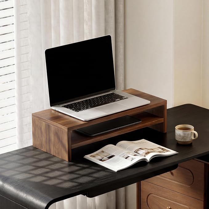 FITUEYES Monitor Stand - 2 Tier Computer Monitor Riser with 21.3 Inch Shelf, Wood Desktop Stand for Laptop Computer Screen, Desk Organization, Office Supplies - Image 7