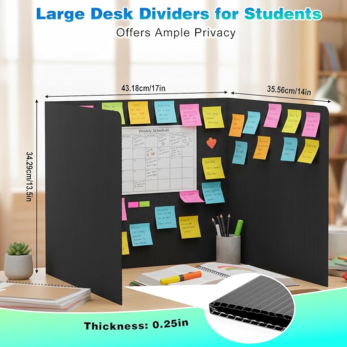 24Pack Black Desk Dividers for Student, Privacy Folders for Classroom Students, Foldable Study Carrels Teacher Supplies, Easy-Clean Testing Dividers with Lables for Exam, Library Focus & Photo Shoot - Image 2