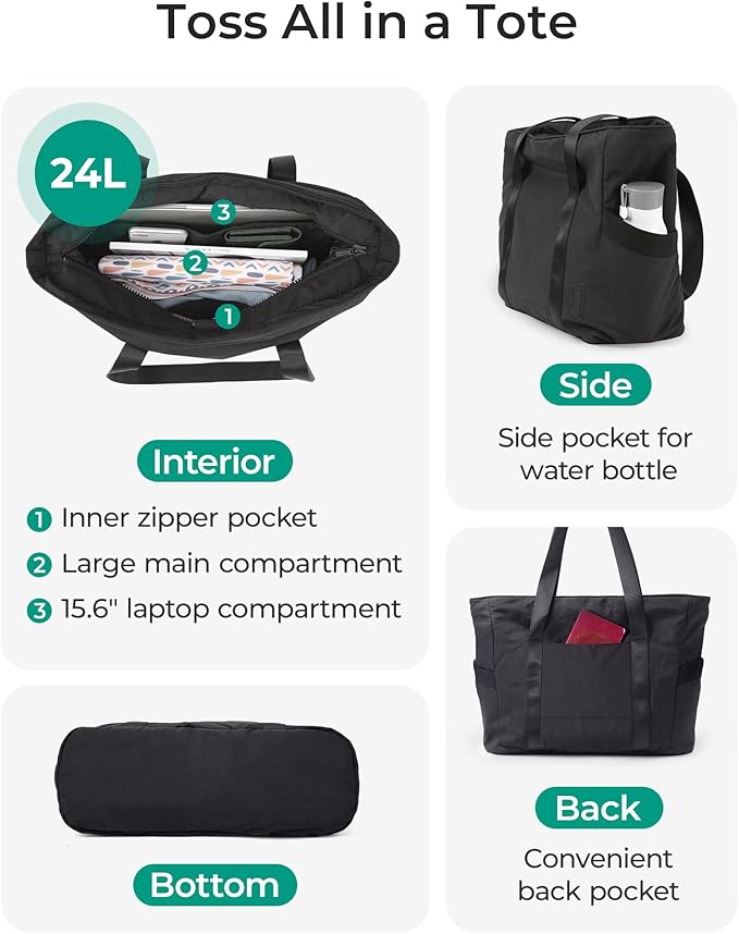 BAGSMART Tote Bag for Women, Tote Bag with Zipper Work Tote with Compartments Nurse Shoulder Hanbag for Travel, Gym - Image 3