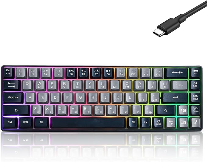 Guiheng Wired Portable 60% Mechanical Gaming Keyboard,RGB LED Backlit Compact 68 Keys Mini Wired Office Keyboard with Red Switch for Windows Laptop PC Mac -Grey and Black by Guiheng