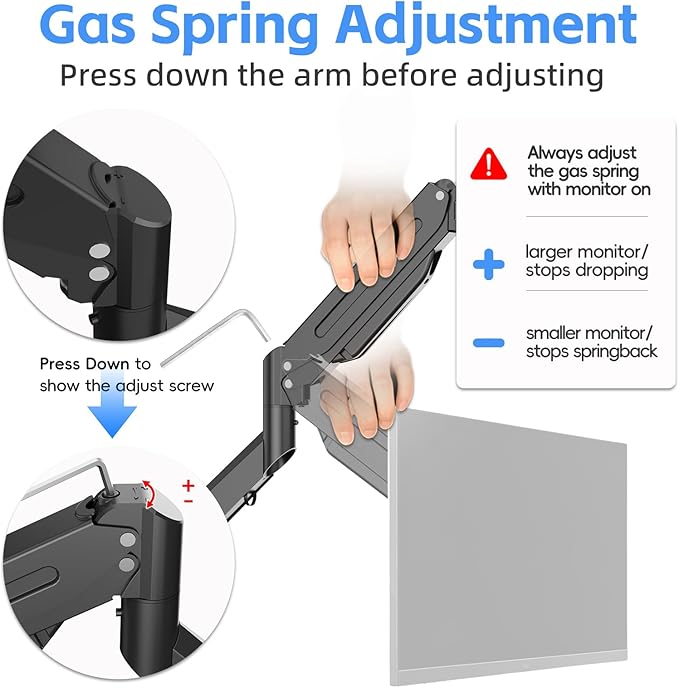 Suptek Monitor Mount Gas Spring Monitor Arm Desk Mount Fully Adjustable Fits 17 20 22 23 24 26 27 32 35 inch Monitors Weight Capacity up to 24.25 lbs - Image 2