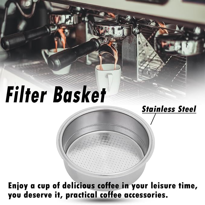 51mm Stainless Steel Coffee Filter Double Layer Filter Basket Stainless Steel Portafilter Basket Espresso Handle Compatible for Portafilter Coffee Machine(Double Cup) - Image 2