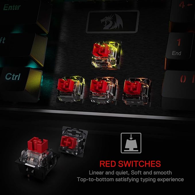 Redragon K556 Wired RGB Mechanical Gaming Keyboard, 104-Key Aluminum Board | Rock-Solid Metal Build, 20 Backlits for Immersive ESports Vibe, Hot-swap Smooth & Soft Linear Red Switch for Quiet Scene - Image 6