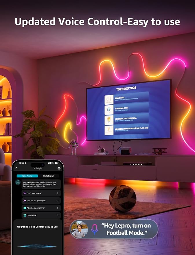 Lepro N1 AI Smart RGB Rope Lights for Christmas, Personalized AI Lighting Designer, LightBeats Music Sync, Color Segment DIY, Voice Control Via App, 19.68ft Wi-Fi & Bluetooth LED Strip Lights - Image 4