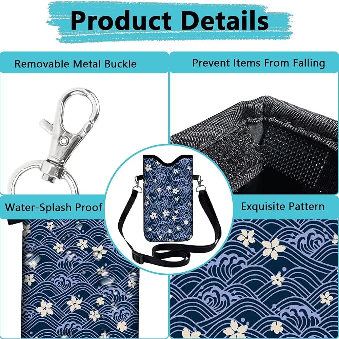 Floral Neoprene Phone Sleeve Pouch with Adjustable Strap Neck Lanyard Fits Most Smartphones 7.1 x 3.9 Inch Cute Cell Phone Crossbody Bag Waterproof Carrying Cellphone Case Bag for Women - Image 4