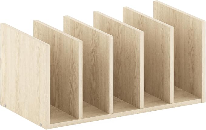 Furinno HERMITE Desk File Folder Organizers, 5-Space Vertical Desktop Office Organization Racks, Desk Top Display Book Shelf, for Paper, Office Supplies, Magazine, Bauhaus Oak - Image 5