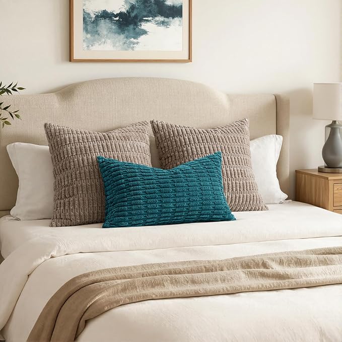 MIULEE Pack of 2 Corduroy Decorative Lumbar Throw Pillow Covers 20x12 Inch Soft Boho Striped Pillow Covers Modern Farmhouse Home Decor for Summer Coastal Sofa Living Room Couch Bed Teal - Image 4