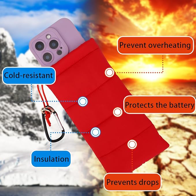 Lyreh Thermal Phone Pouch, Down Cotton Warm Phone Case Cover Bags with Buckle Prevents Freezing & Overheating Protector Cellphone Pouch Ideal for Outdoor Camping Hiking Skiing (Red) - Image 3