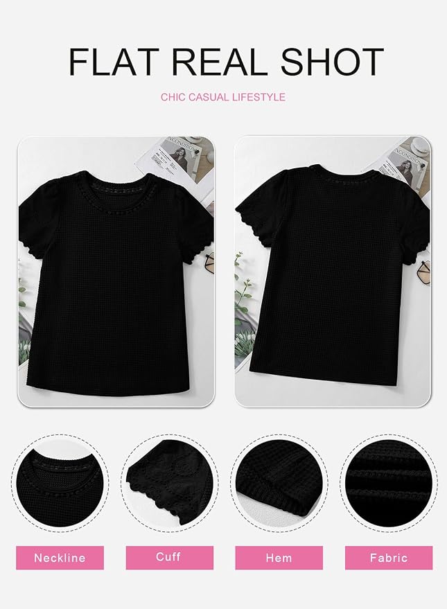 SHEWIN Womens Frenchy Summer Tops Crewneck Short Sleeve T Shirts Casual Waffle Knit Jacquard Blouses Top Shirts - Image 8