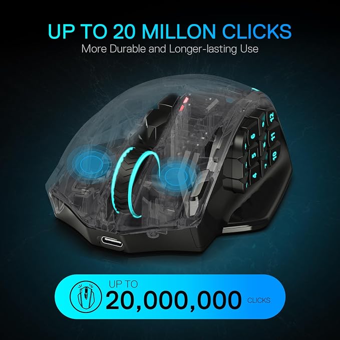 Redragon M913 MAX Wireless MMO Gaming Mouse 26000 DPI Remapping Keys | Cable-Free 0 Delay, Smooth Precise Tracking, Redefine Keybinding Macro, Vibing Backlight, Ergonomic Grip Body Comfort - Image 6