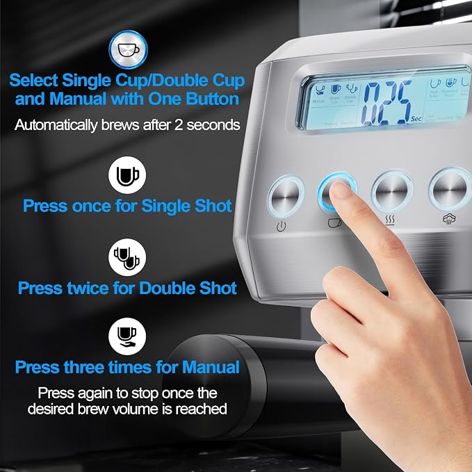 Horavie Ultra Espresso Machine with LCD Display, Espresso Maker with Powerful Milk Frother, Customizable Brewing Temperature, Professional Cappuccino & Latte Machine, Gift for Men & Women - Image 4