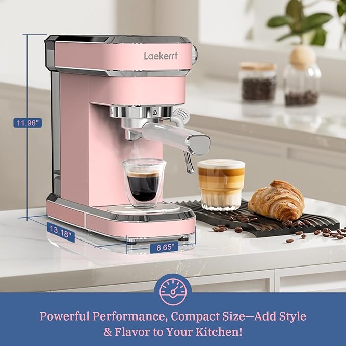 Laekerrt Professional Espresso Machine 20 Bar, Espresso Maker with Milk Frother Steam Wand, Stainless Steel Home Coffee Machines for Cappuccino and Latte, Gift for Women Wife Daughter or Mom, Pink - Image 2