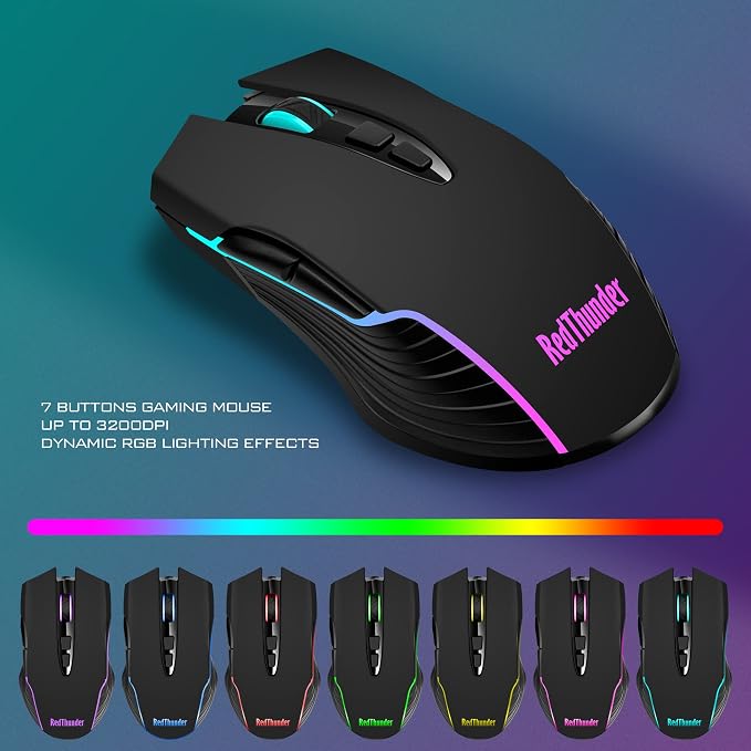 RedThunder K10 Wireless Gaming Keyboard and Mouse Combo, LED Backlit Rechargeable 3800mAh Battery, Mechanical Feel Anti-ghosting Keyboard + 7D 3200DPI Mice for PC Gamer (Black) - Image 6