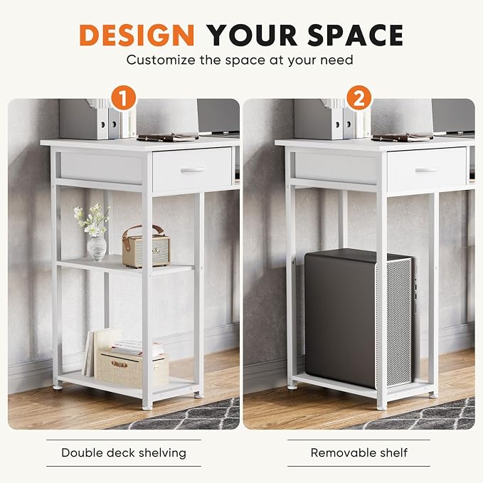 47 Inch Computer Desk with 2 Drawers, Home Office Desk with Wooden Shelves, Study Writing PC Table for Small Spaces, Bedroom, Dorm or Living Room, White - Image 6
