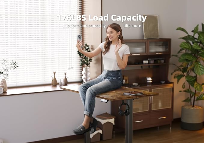 YDN 55 x 24 Inch Vintage Brown Electric Standing Desk | Adjustable Height, Sit Stand, Cable Management, Ergonomic, Home Office - Image 5