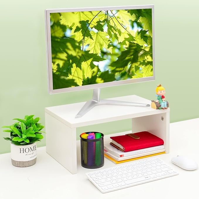 TEAMIX White Monitor Stand - 6.7 inch Tall, Wood Riser, Desk Organization | Laptop/Printer/Computer Stand, Extra Storage Underneath, Minimalist, Modern Design, Smooth White Finish, for Home Office - Image 3
