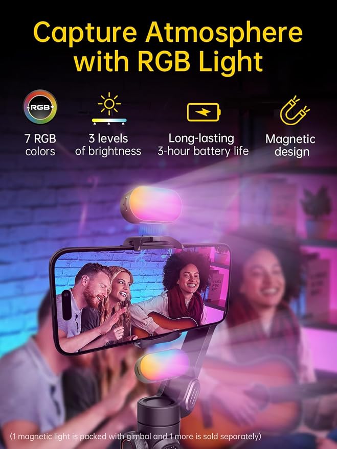AOCHUAN 3-Axis Gimbal Stabilizer for iPhone Gimbal with RGB Magnetic Fill Light Upgraded Face Tracking Focus Wheel Foldable Smartphone for iPhone/Android Phone Stabilizer Vlog Recording Smart XE Kit - Image 2