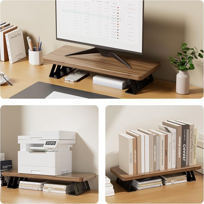Monitor Stand - 24 Inch Wood Monitor Stand Riser, 220 Pounds Load Capacity Desk Monitor Riser for Laptop/PC/Printer, Desktop Stands Organizer for Home Office - Image 7