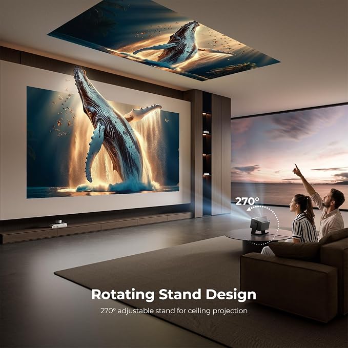 ELEPHAS Smart 4K Projector with WiFi and Bluetooth - Compatible with Netflix/Prime Video/YouTube, 270° Rotatable, AI Auto Focus & Keystone, Portable Home Theater Movie Projector for Indoor Outdoor - Image 3
