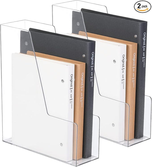 CiWiVOKi Vertical File Holder, PET Desk Organizer, Multi-purpose Plastic Document Storage Bins for Magazines, Binders, Notebooks, Envelopes, 2 Pack by CiWiVOKi