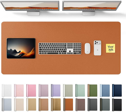 YSAGi Leather Desk Protector, Office Mat, Large Mouse Mat, Non-Slip PU Leather Blotter, Laptop Desk Pad, Waterproof Writing Pad for Office and Home (Brown, 47" x 17") by YSAGi